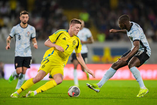 Emil Holm of Sweden and Nuno Mendes of Portugal
