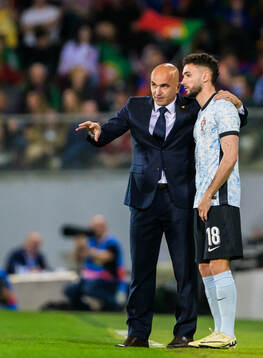 Head coach Roberto Martinez and Joao Marlo of Portugal