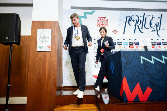 Head coach Jon Dahl Tomasson and press officer Petra