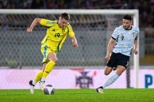 Mattias Svanberg of Sweden and Goncalo Ramos of Portugal
