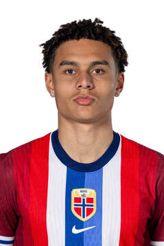 Antonio Nusa of the Norwegian national football team poses