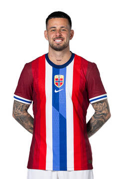 Aron Dønnum of the Norwegian national football team poses