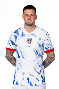 Aron Dønnum of the Norwegian national football team poses
