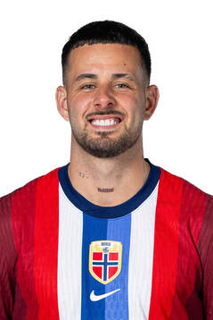Aron Dønnum of the Norwegian national football team poses