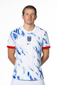 Sander Berge of the Norwegian national football team poses