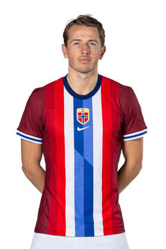 Sander Berge of the Norwegian national football team poses