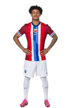 Oscar Bobb of the Norwegian national football team poses