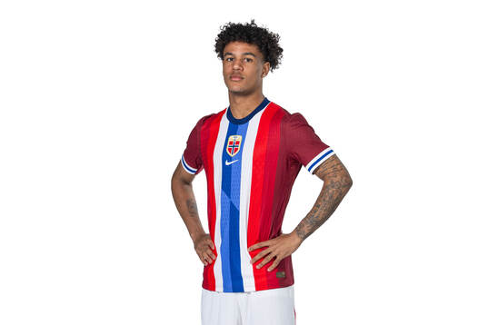 Oscar Bobb of the Norwegian national football team poses