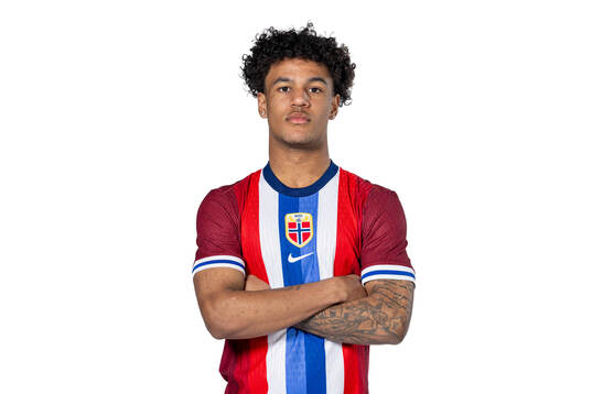 Oscar Bobb of the Norwegian national football team poses