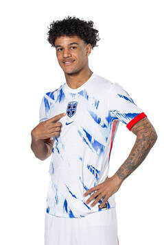 Oscar Bobb of the Norwegian national football team poses