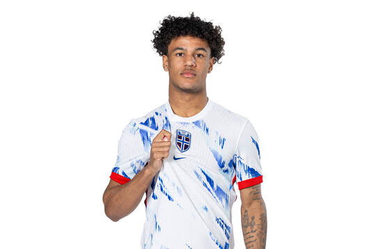 Oscar Bobb of the Norwegian national football team poses