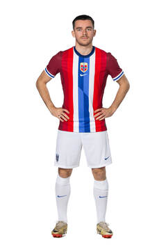 Hugo Vetlesen of the Norwegian national football team poses