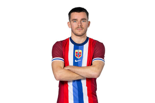 Hugo Vetlesen of the Norwegian national football team poses