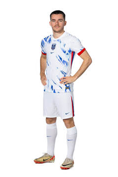 Hugo Vetlesen of the Norwegian national football team poses