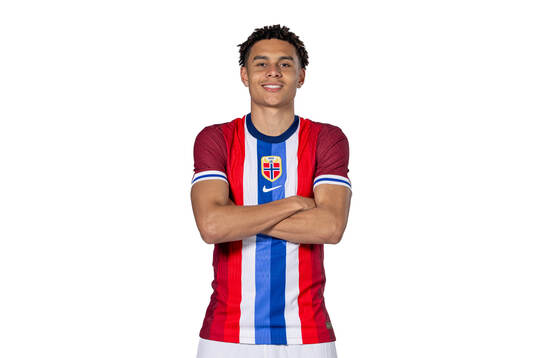 Antonio Nusa of the Norwegian national football team poses