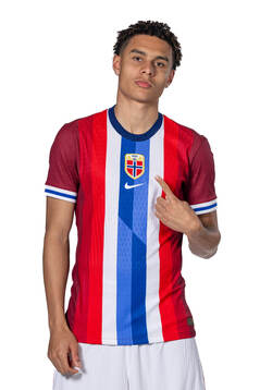 Antonio Nusa of the Norwegian national football team poses