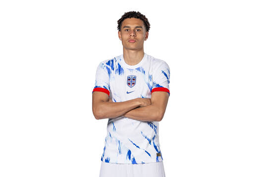 Antonio Nusa of the Norwegian national football team poses