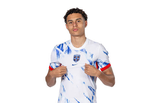Antonio Nusa of the Norwegian national football team poses