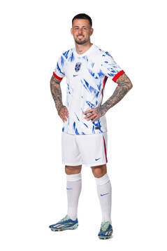 Aron Dønnum of the Norwegian national football team poses