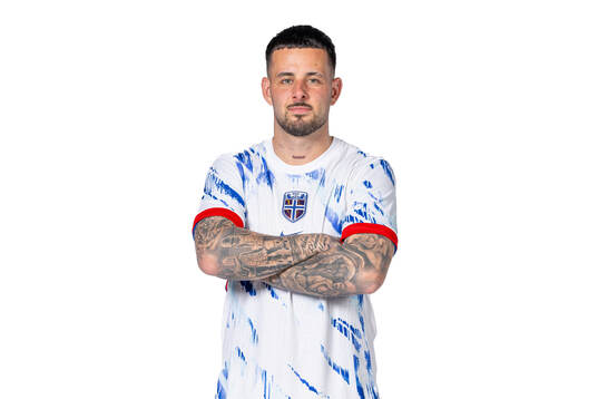 Aron Dønnum of the Norwegian national football team poses