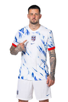 Aron Dønnum of the Norwegian national football team poses