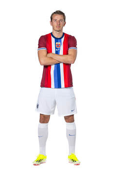 Sander Berge of the Norwegian national football team poses