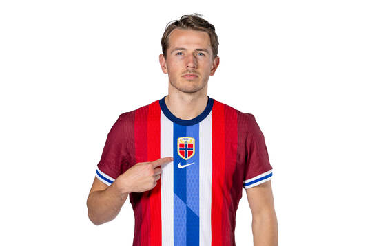 Sander Berge of the Norwegian national football team poses