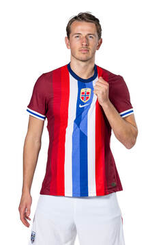 Sander Berge of the Norwegian national football team poses