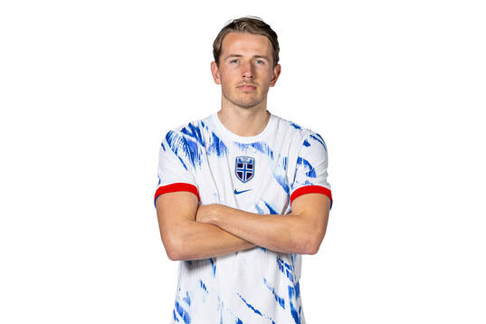 Sander Berge of the Norwegian national football team poses