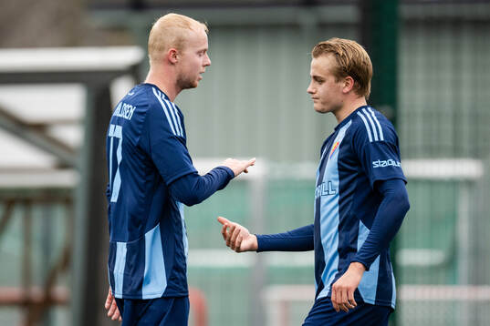 Djurgårdens Peter Therkildsen  och Oskar Fallenius jublar