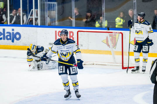 HV71s målvakt Frederik Dichow, Måns Lindbäck och Colby
