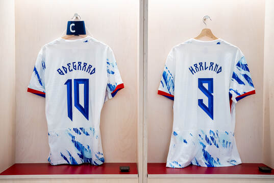 The kits of Martin Ødegaard and Erling Braut Haaland of
