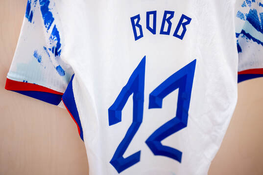 The kit of Oscar Bobb of Norway in the dressing room