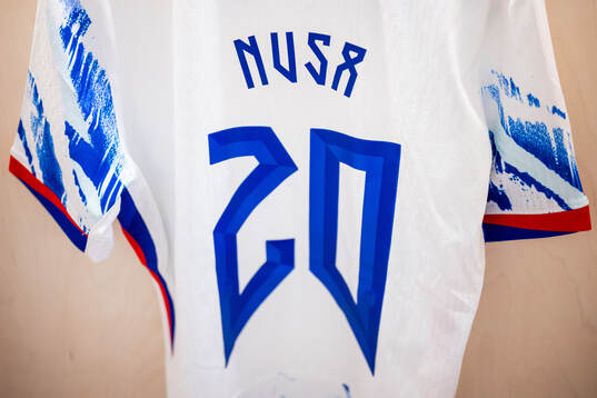 The kit of Antonio Nusa of Norway in the dressing room