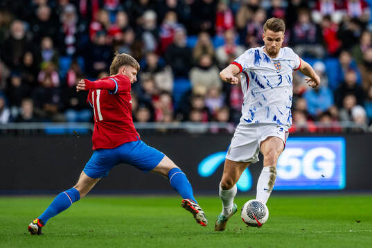 Pavel Sulc of Czech Republic and Kristoffer Ajer of Norway