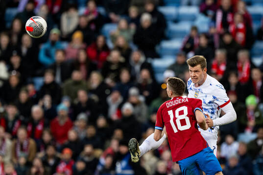 David Doudera of Czech Republic and Alexander Sørloth of