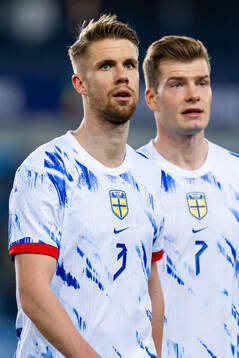 Kristoffer Ajer and Alexander Sørloth of Norway look