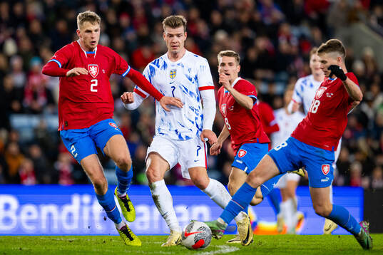 David Zima of Czech Republic and Alexander Sørloth of