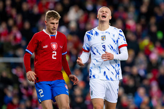 David Zima of Czech Republic and Erling Braut Haaland of