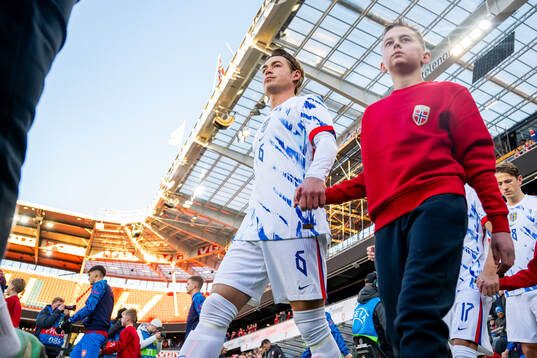 Patrick Berg of Norway enters the pitch