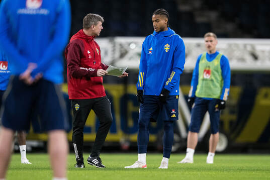 Head coach Jon Dahl Tomasson and Jens Cajuste of Sweden of
