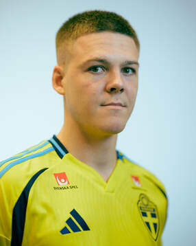 Emil Holm of the Swedish men's national football team poses