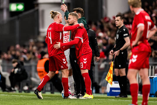Simon Kjær and Victor Nelsson of Denmark