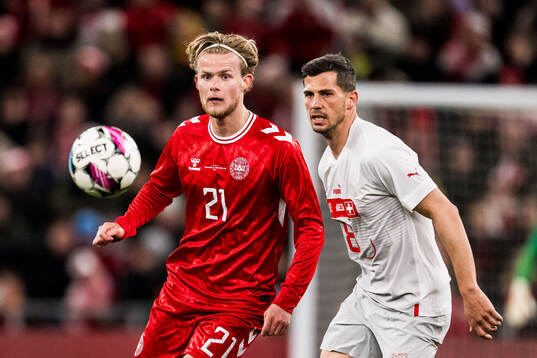Morten Hjulmand of Denmark and Remo Freuler of Switzerland