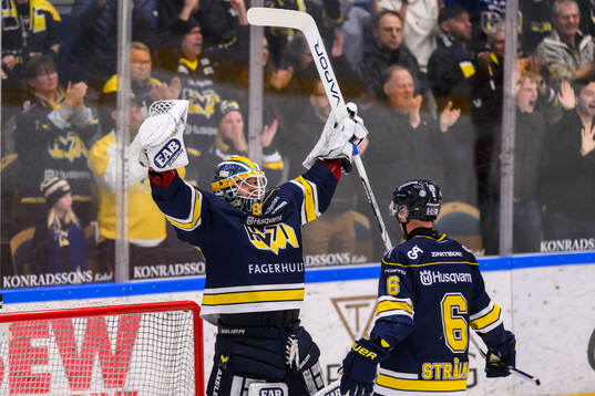 HV71s målvakt Frederik Dichow jublar