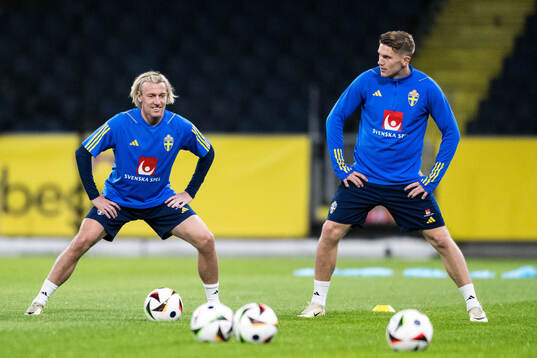 Emil Forsberg and Viktor Gyökeres of Sweden of the Swedish
