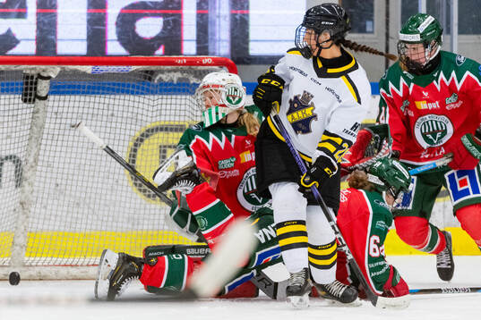 AIKs Isabelle Leijonhielm oroar framför Frölunda målvakt