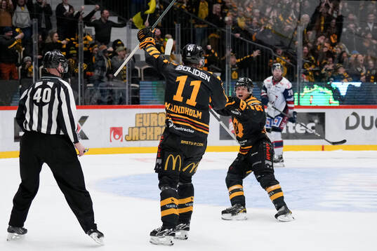 Skellefteås Max Lindholm och Anton Heikkinen jublar