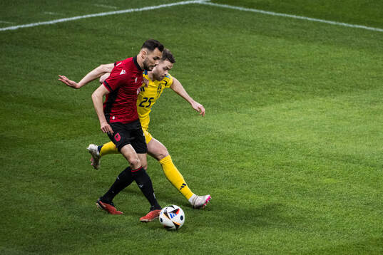 Gabriel Gudmundsson of Sweden and Nedim Bajrami of Albania