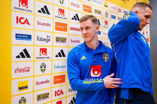 Emil Krafth and goalkeeper Robin Olsen of Sweden